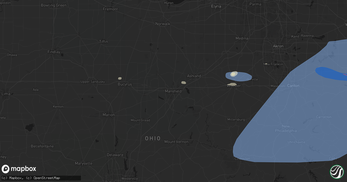 Hail map in Mansfield, OH on June 14, 2026