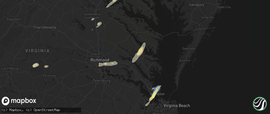 Hail map in Mattaponi, VA on June 14, 2026
