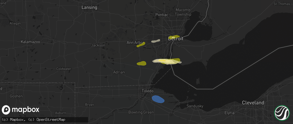 Hail map in Maybee, MI on June 14, 2026