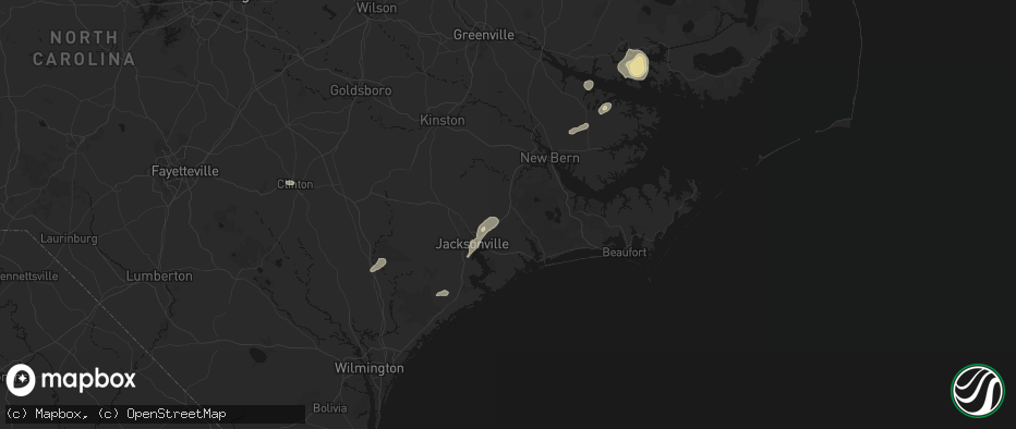 Hail map in Maysville, NC on June 14, 2026
