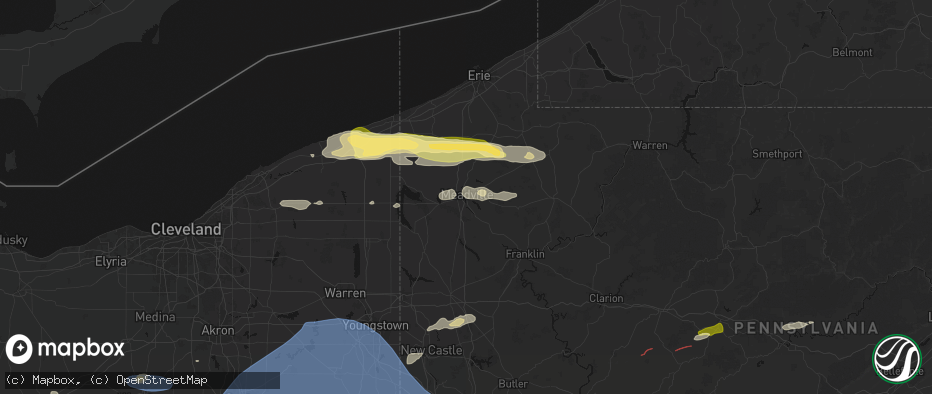 Hail map in Meadville, PA on June 14, 2026