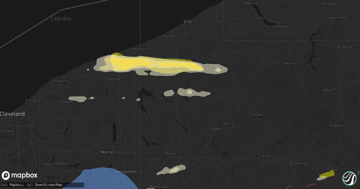 Hail map in Meadville, PA on June 14, 2026