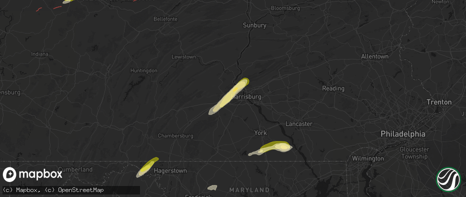 Hail map in Mechanicsburg, PA on June 14, 2026