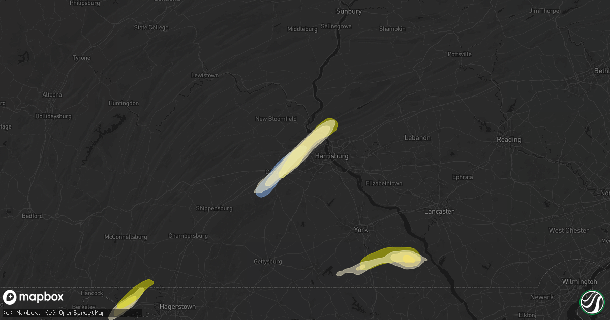 Hail map in Mechanicsburg, PA on June 14, 2026