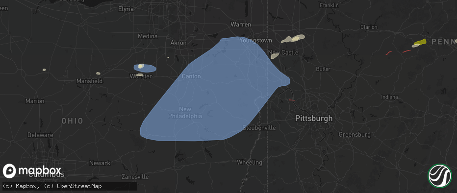 Hail map in Mechanicstown, OH on June 14, 2026