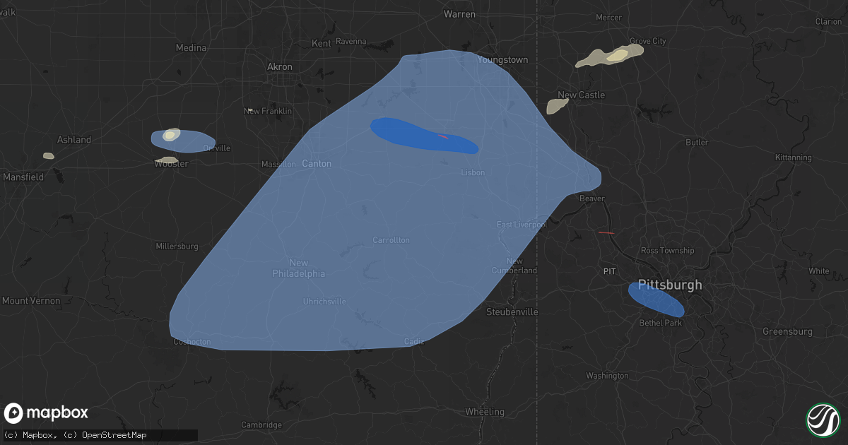 Hail map in Mechanicstown, OH on June 14, 2026