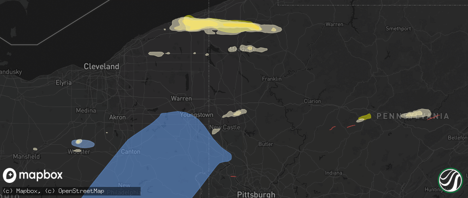 Hail map in Mercer, PA on June 14, 2026
