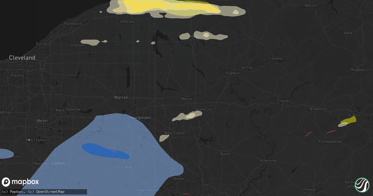 Hail map in Mercer, PA on June 14, 2026
