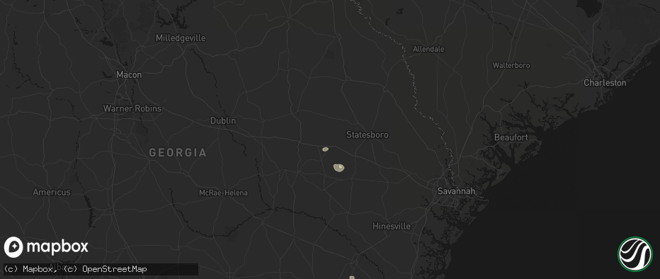 Hail map in Metter, GA on June 14, 2026