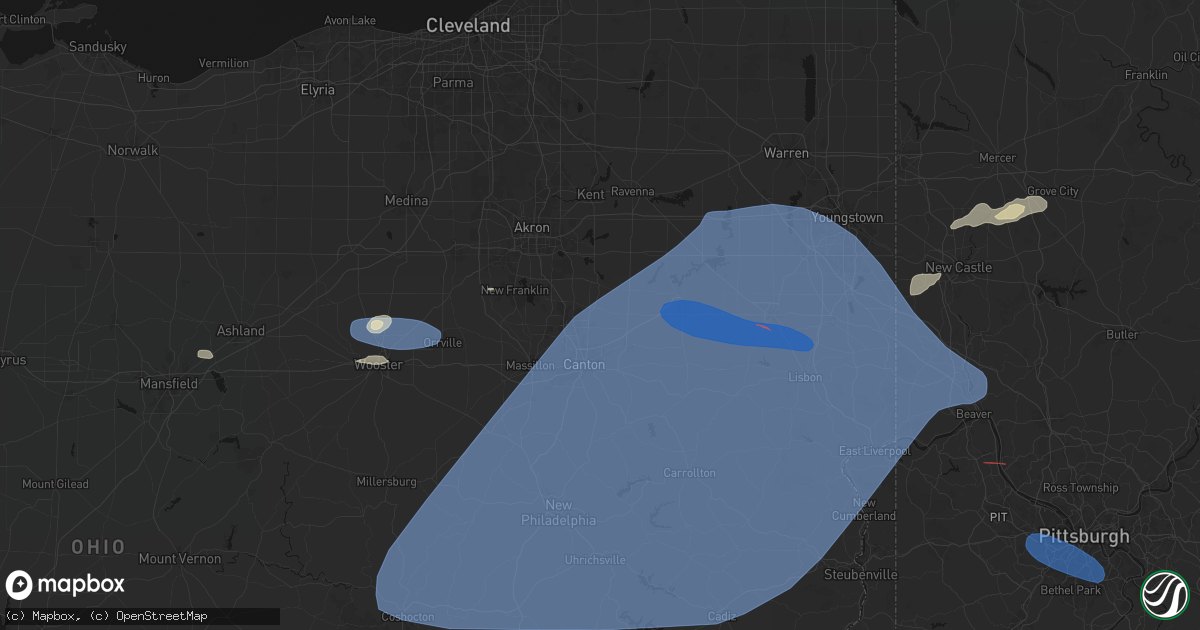 Hail map in Middlebranch, OH on June 14, 2026