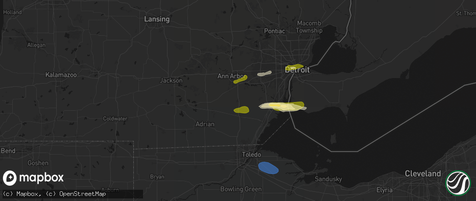 Hail map in Milan, MI on June 14, 2026