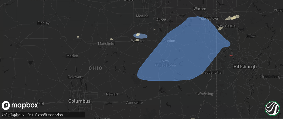 Hail map in Millersburg, OH on June 14, 2026