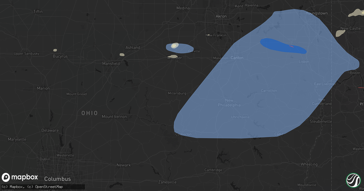 Hail map in Millersburg, OH on June 14, 2026