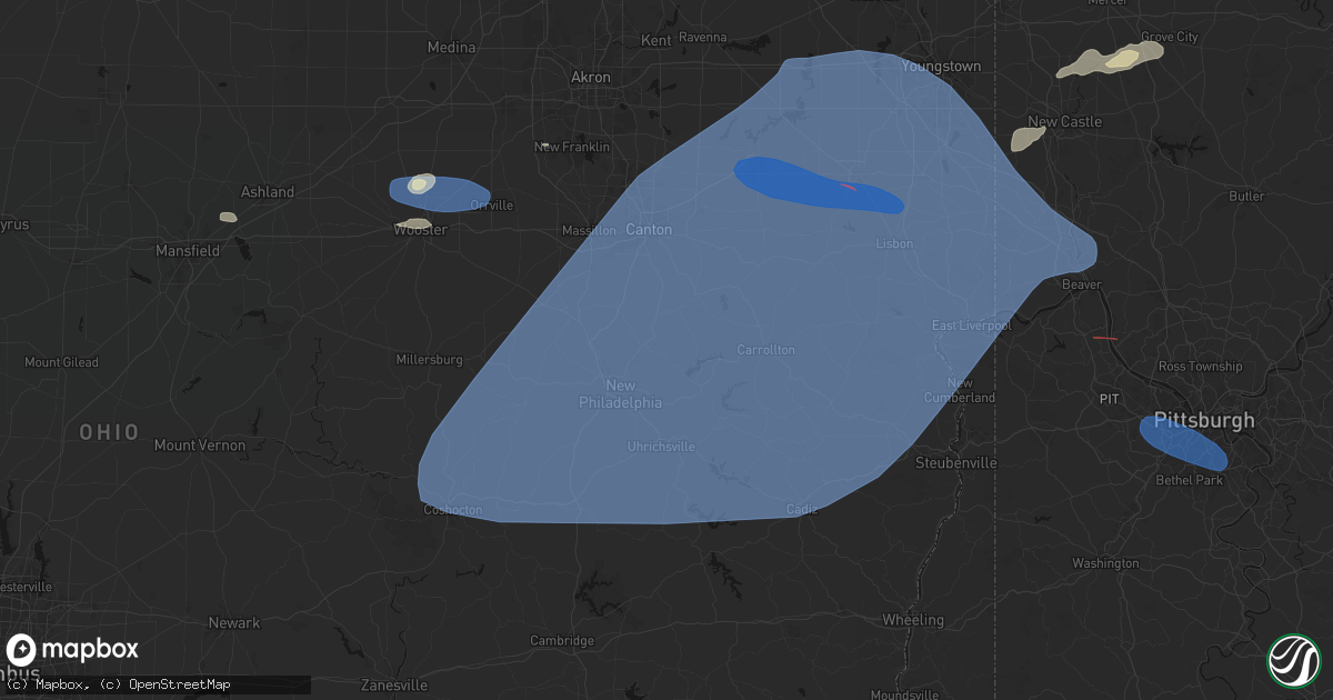 Hail map in Mineral City, OH on June 14, 2026
