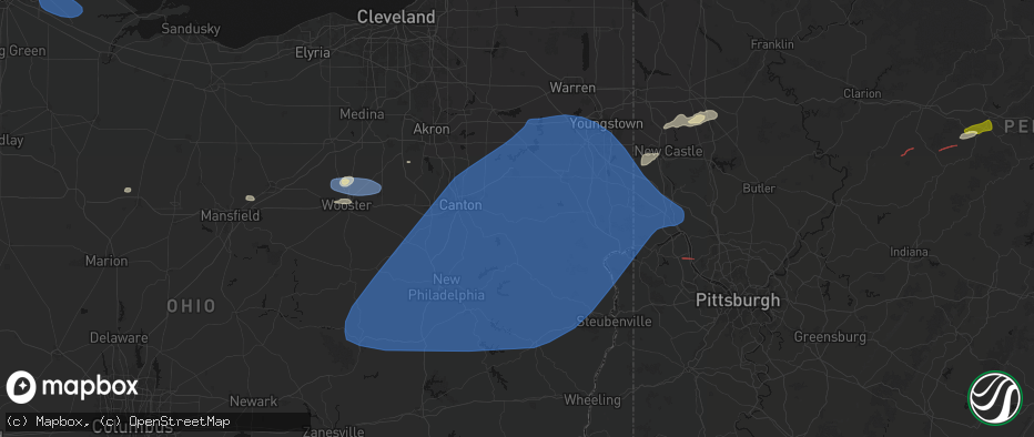 Hail map in Minerva, OH on June 14, 2026