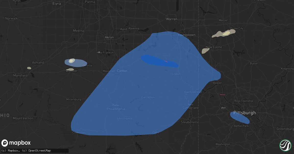 Hail map in Minerva, OH on June 14, 2026