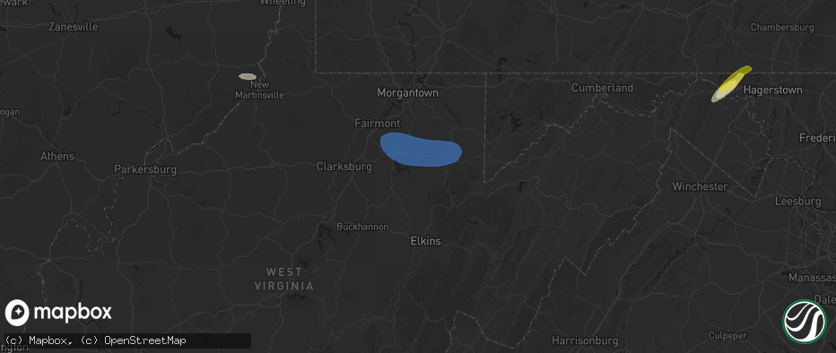 Hail map in Moatsville, WV on June 14, 2026