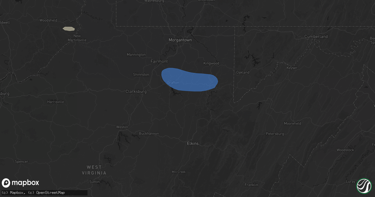Hail map in Moatsville, WV on June 14, 2026