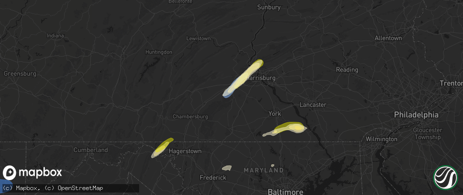 Hail map in Mount Holly Springs, PA on June 14, 2026