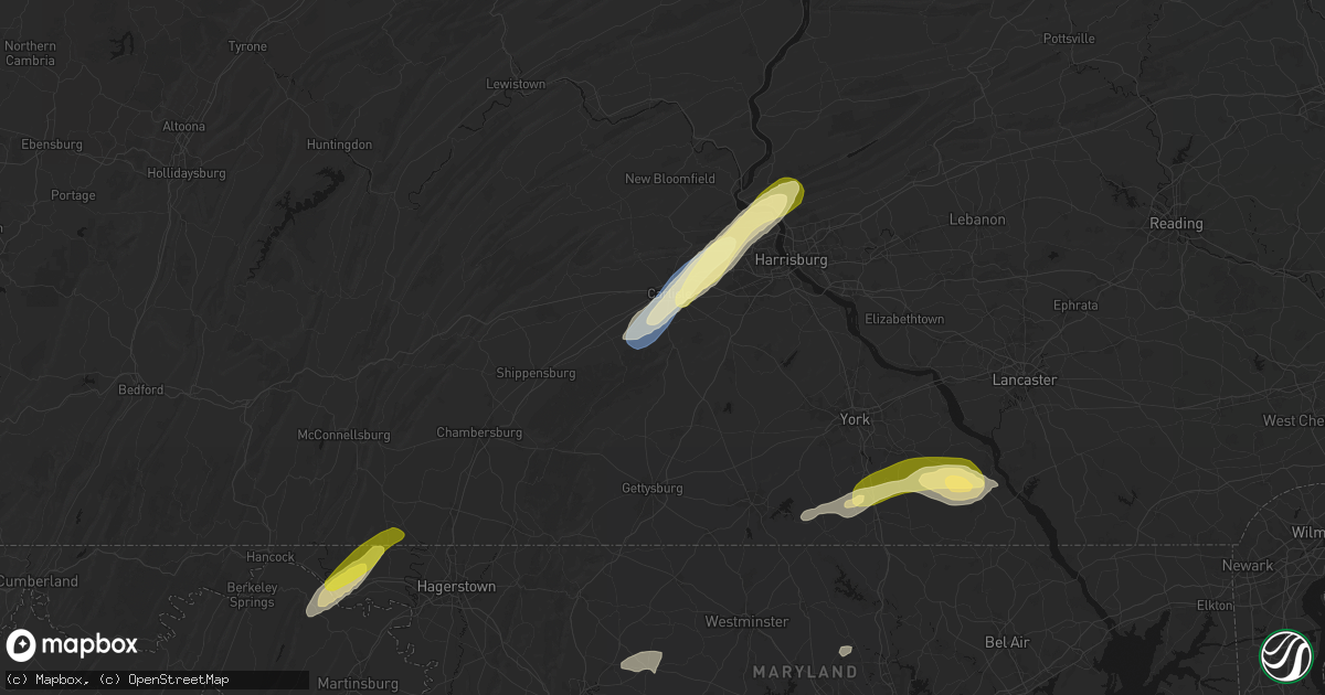 Hail map in Mount Holly Springs, PA on June 14, 2026