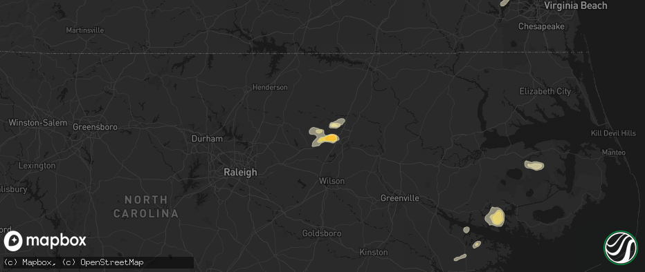 Hail map in Nashville, NC on June 14, 2026