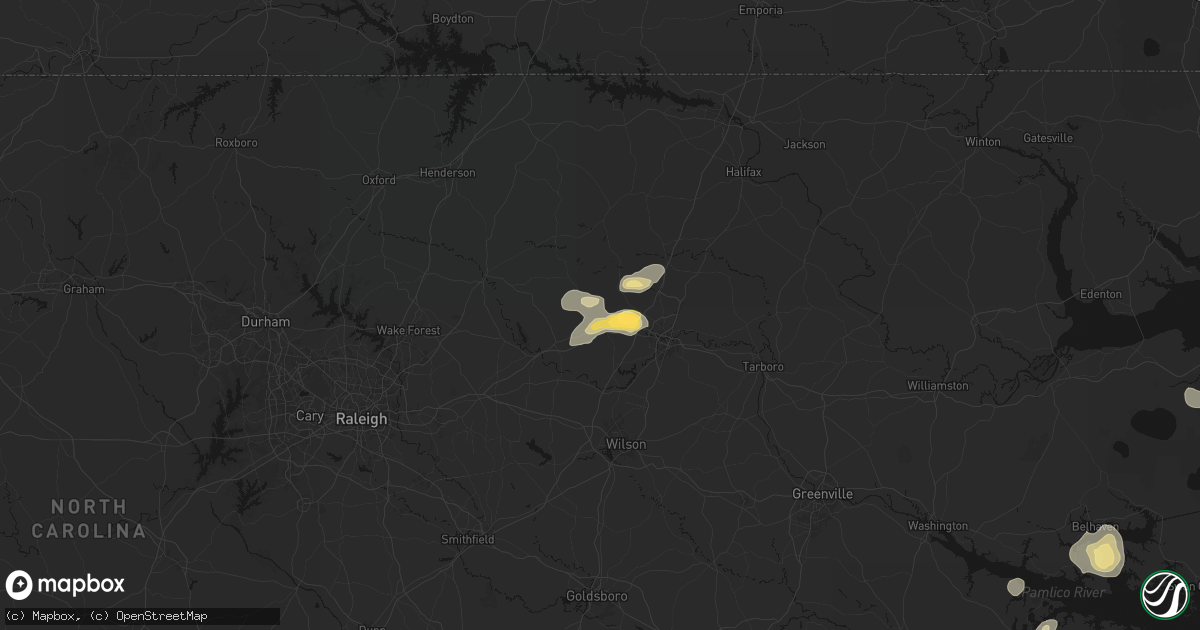 Hail map in Nashville, NC on June 14, 2026