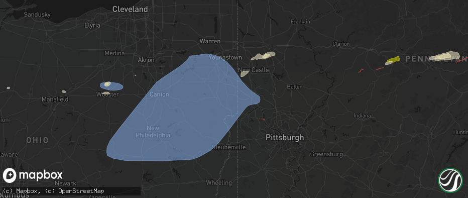 Hail map in Negley, OH on June 14, 2026