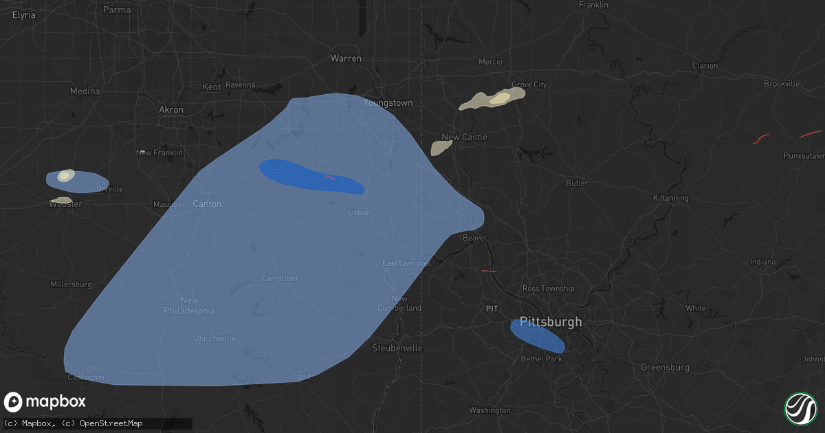 Hail map in Negley, OH on June 14, 2026