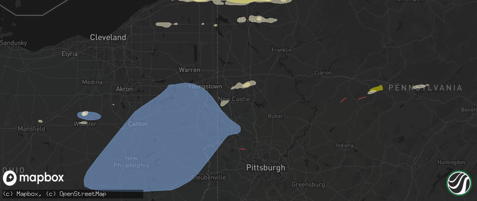 Hail map in New Castle, PA on June 14, 2026
