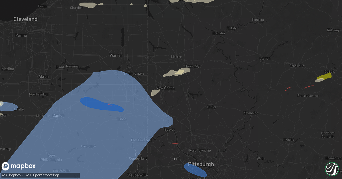 Hail map in New Castle, PA on June 14, 2026
