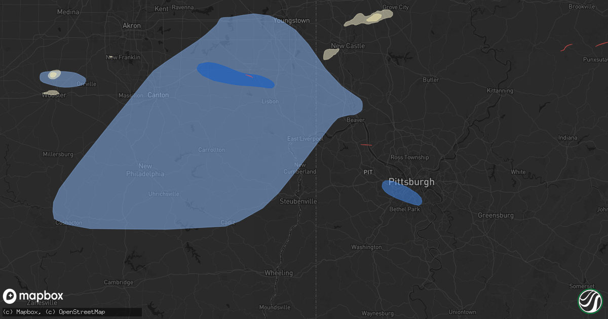 Hail map in New Cumberland, WV on June 14, 2026