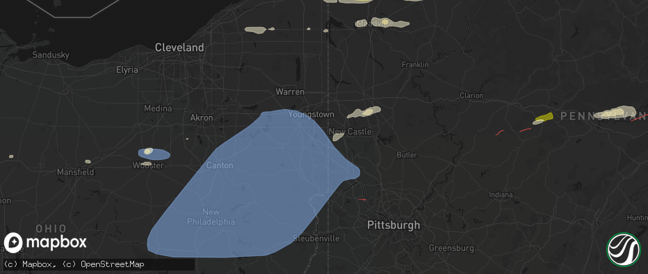 Hail map in New Middletown, OH on June 14, 2026