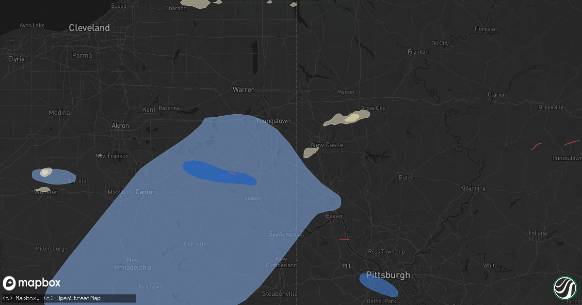 Hail map in New Middletown, OH on June 14, 2026