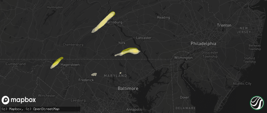 Hail map in New Park, PA on June 14, 2026