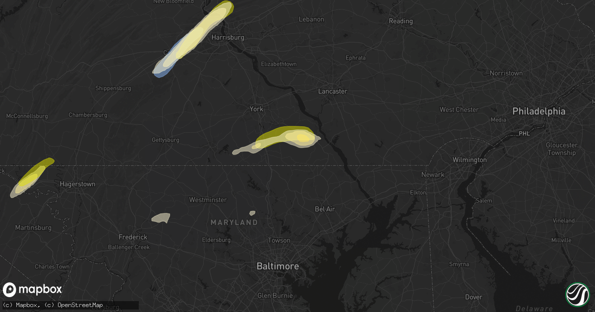 Hail map in New Park, PA on June 14, 2026