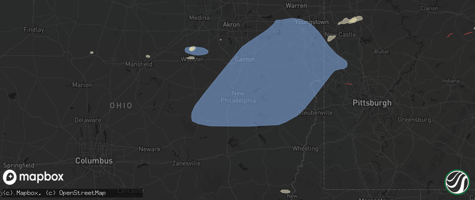 Hail map in New Philadelphia, OH on June 14, 2026