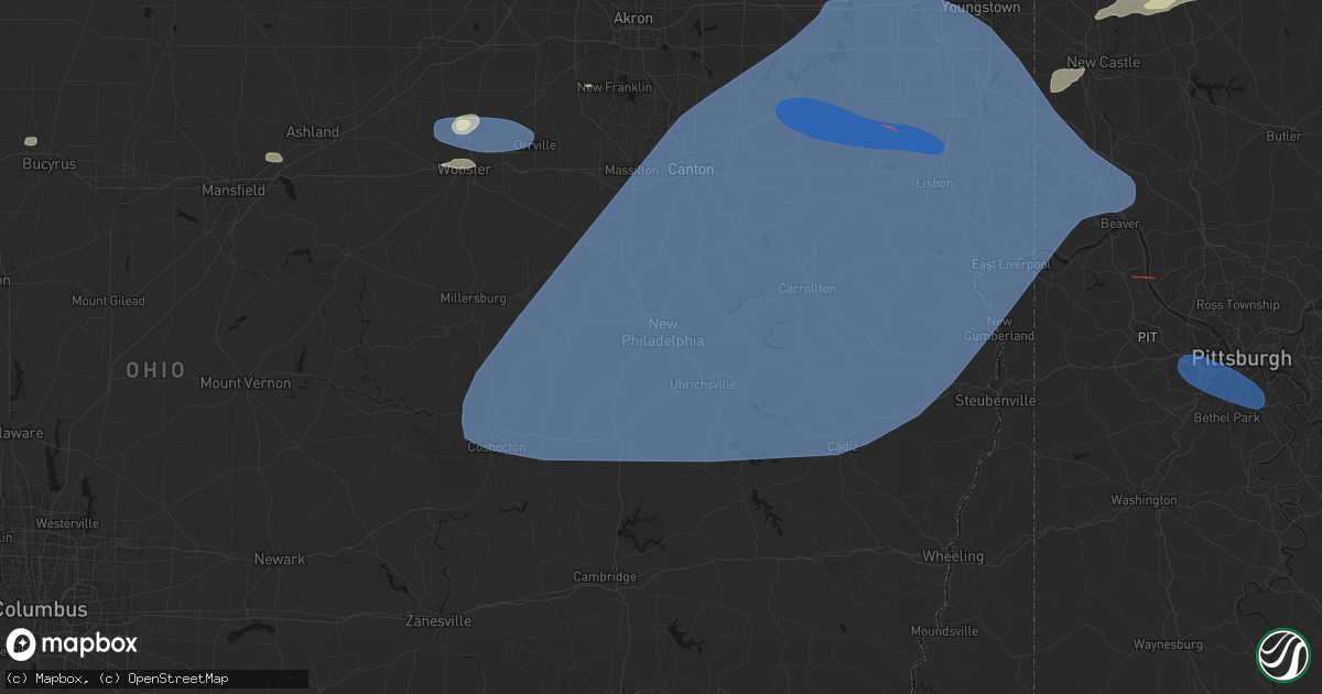 Hail map in New Philadelphia, OH on June 14, 2026
