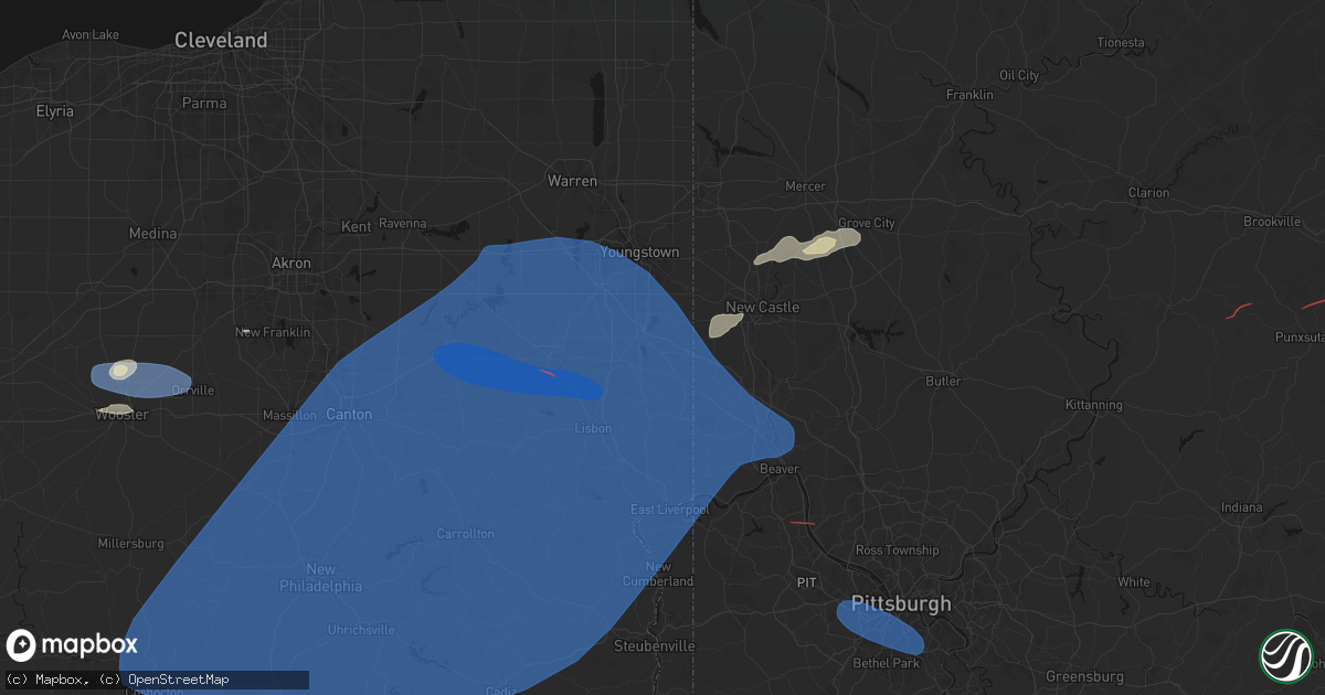 Hail map in New Springfield, OH on June 14, 2026
