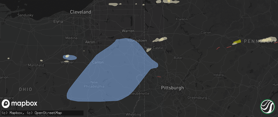 Hail map in New Waterford, OH on June 14, 2026