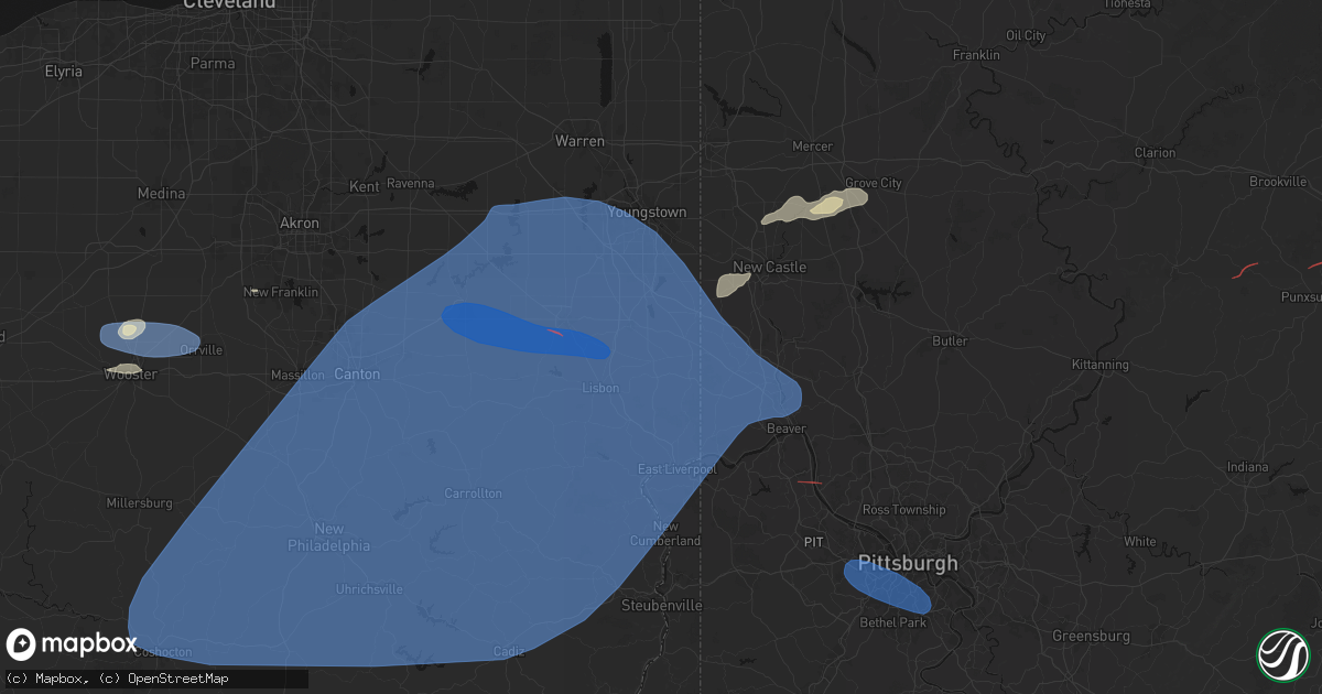 Hail map in New Waterford, OH on June 14, 2026