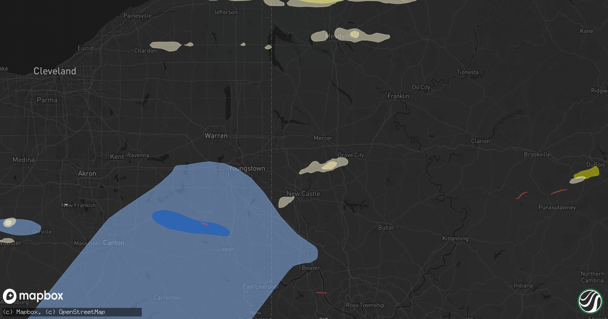 Hail map in New Wilmington, PA on June 14, 2026