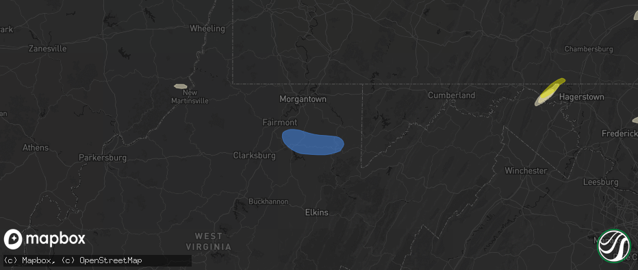 Hail map in Newburg, WV on June 14, 2026