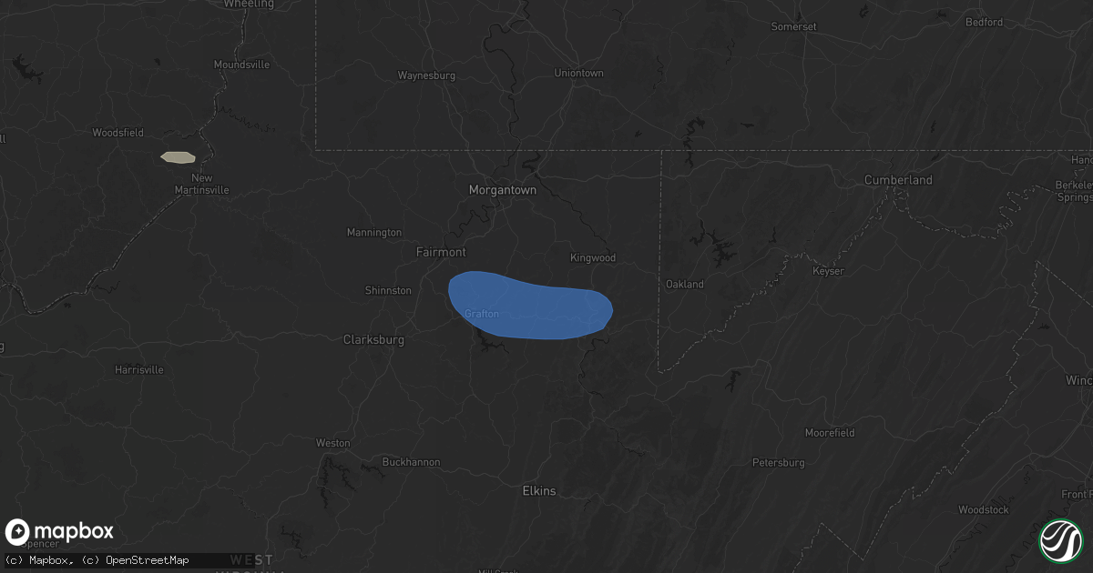Hail map in Newburg, WV on June 14, 2026