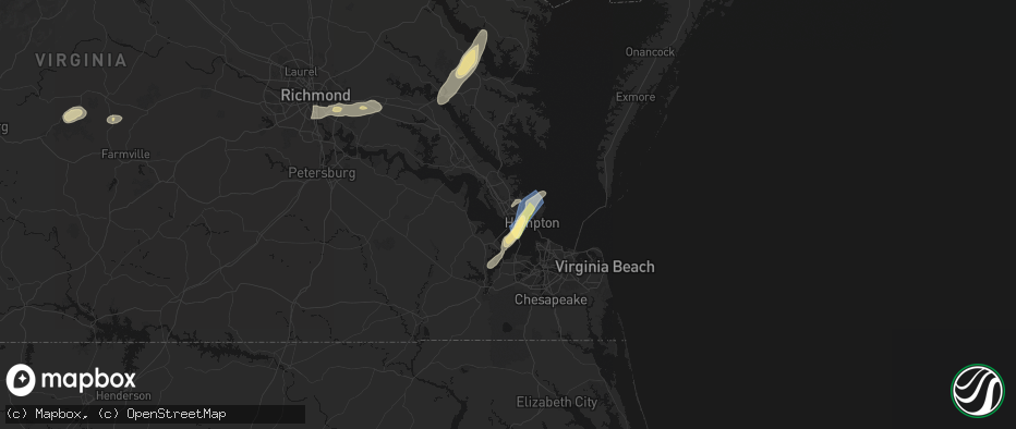 Hail map in Newport News, VA on June 14, 2026