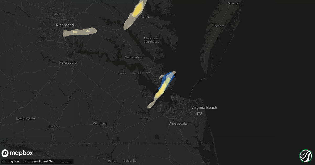 Hail map in Newport News, VA on June 14, 2026