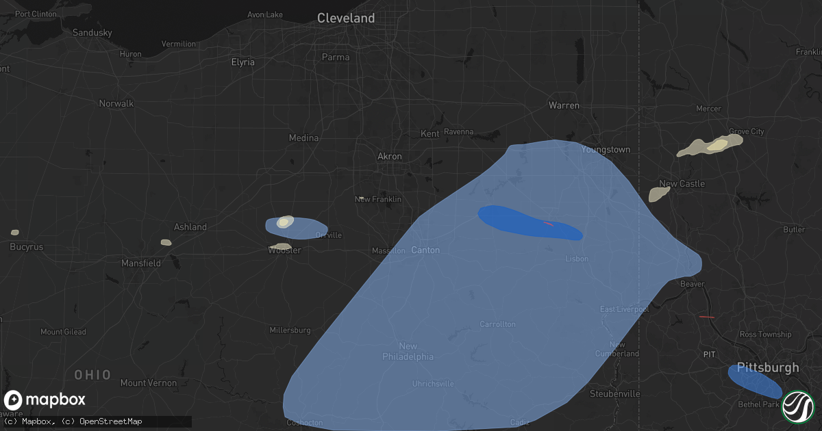 Hail map in North Canton, OH on June 14, 2026