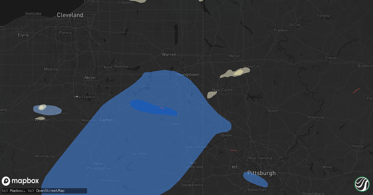 Hail map in North Lima, OH on June 14, 2026