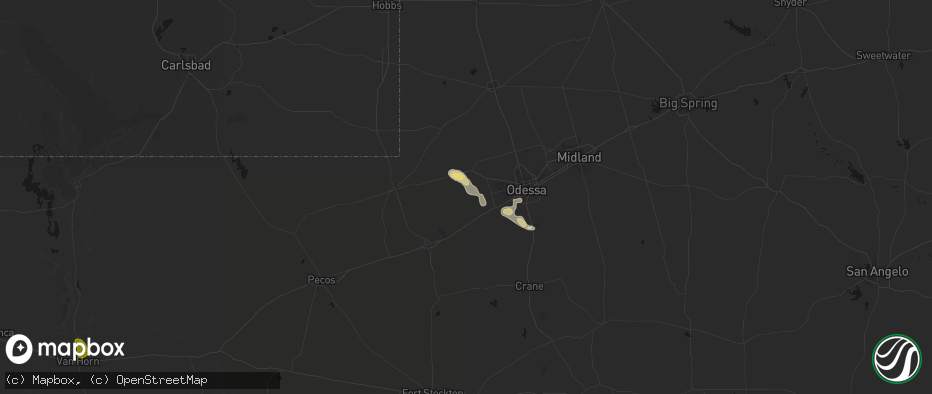 Hail map in Notrees, TX on June 14, 2026
