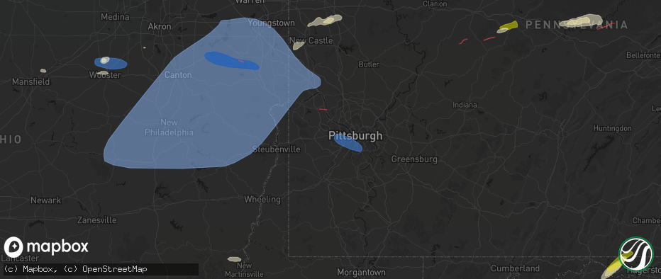 Hail map in Oakdale, PA on June 14, 2026