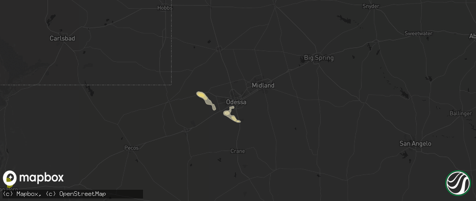 Hail map in Odessa, TX on June 14, 2026